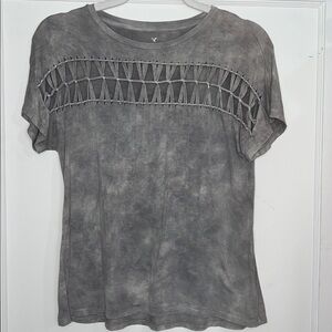 American Eagle Outfitters Gray Tie-Dye Top with Crochet Detail